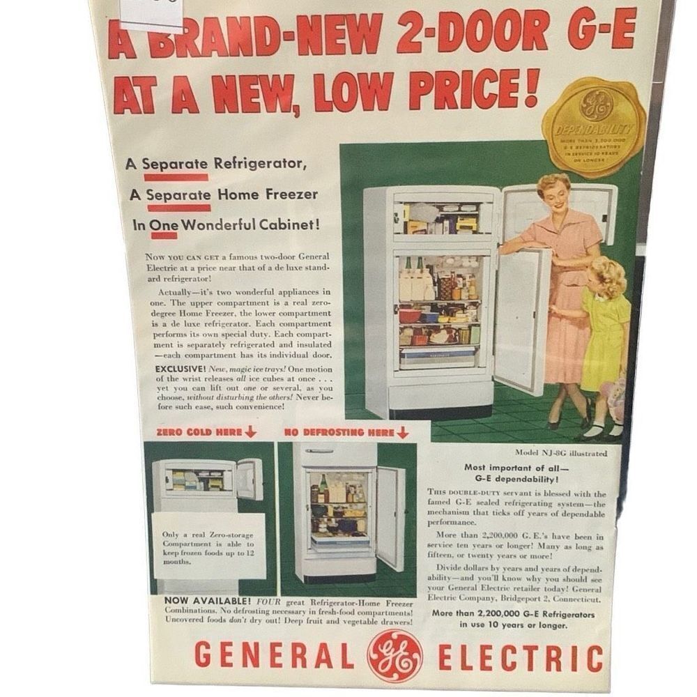 Vintage 1950 General Electric New 2-Door GE At a Low Price Ad Advertisement